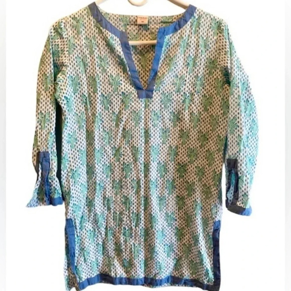 RIKSHAW DESIGN BOUTIQUE WOMENS COTTON BEACH COVER UP GREEN BLUE SUMMER SIZE XS - Picture 3 of 6